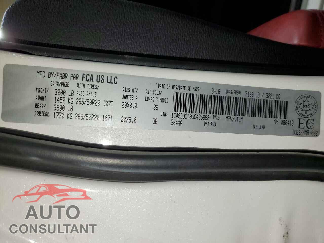 DODGE DURANGO 2018 - 1C4SDJCT0JC495888
