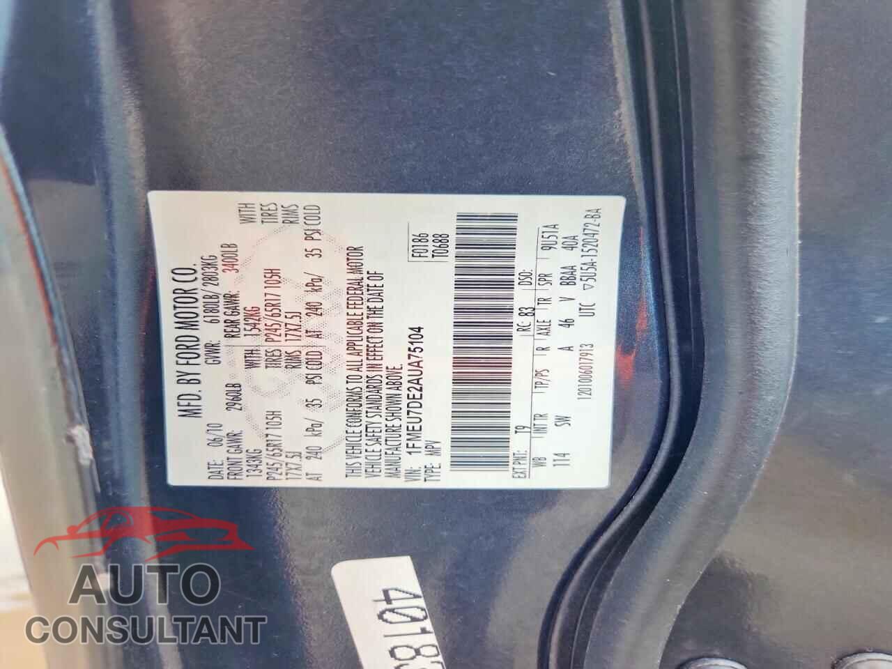 FORD EXPLORER 2010 - 1FMEU7DE2AUA75104