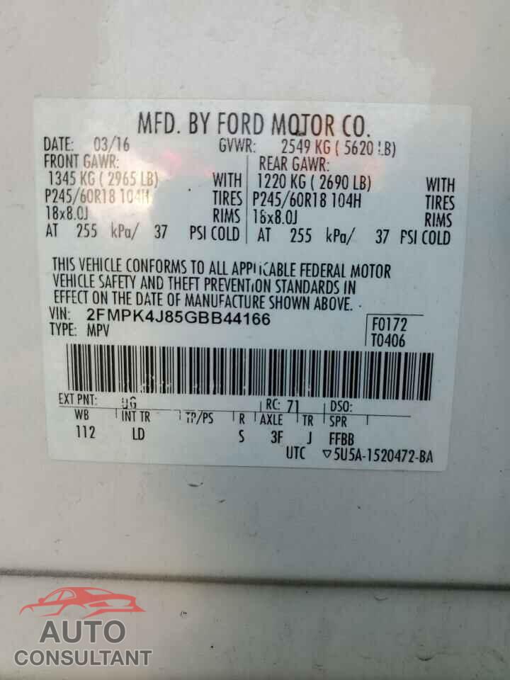 FORD EDGE 2016 - 2FMPK4J85GBB44166