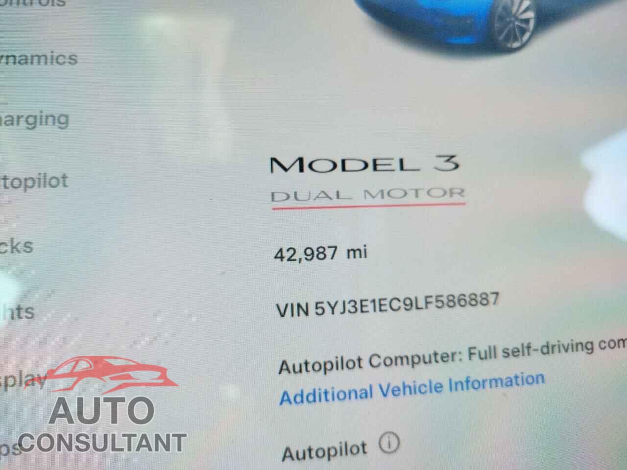 TESLA MODEL 3 2020 - 5YJ3E1EC9LF586887