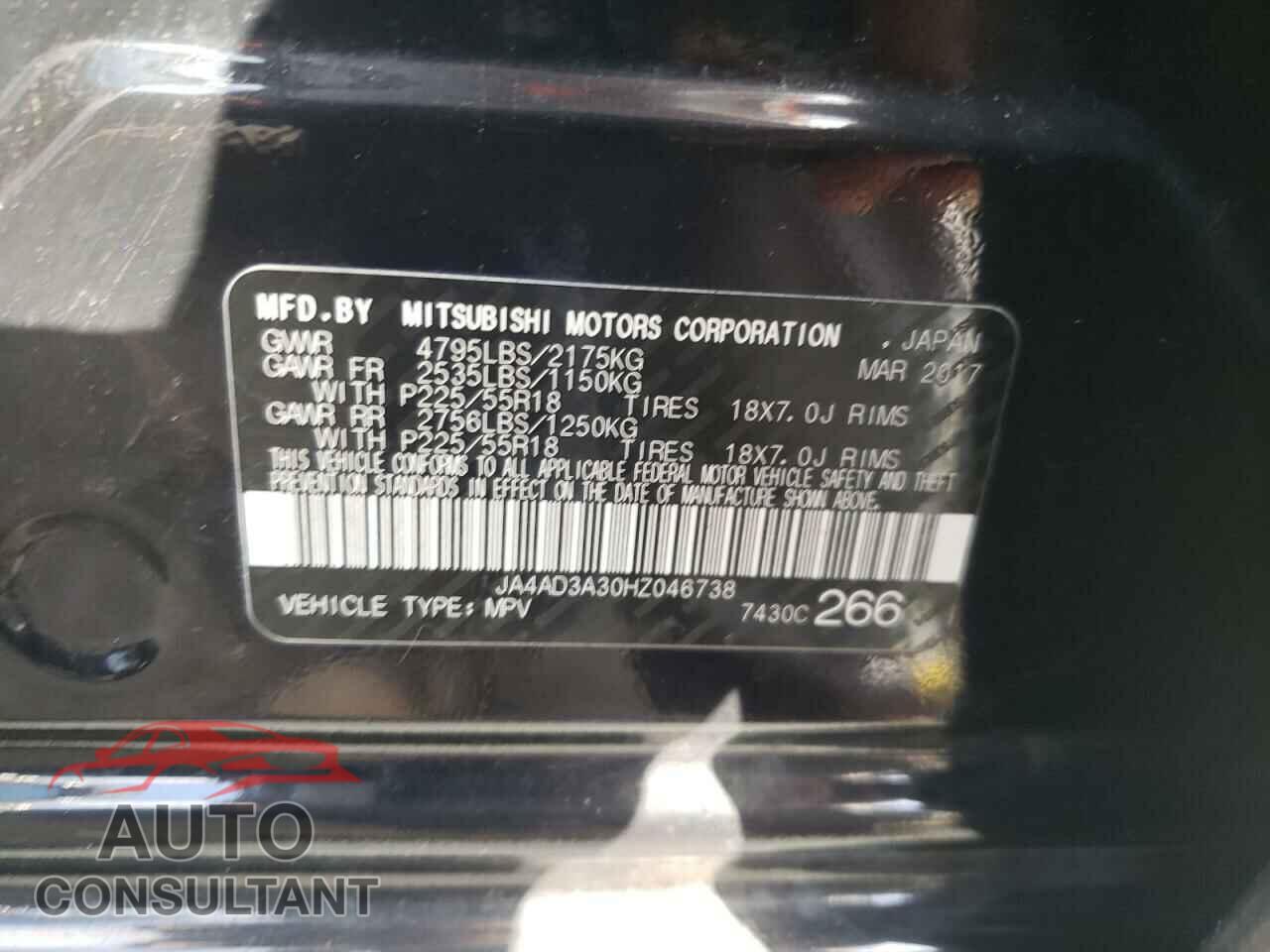 MITSUBISHI OUTLANDER 2017 - JA4AD3A30HZ046738