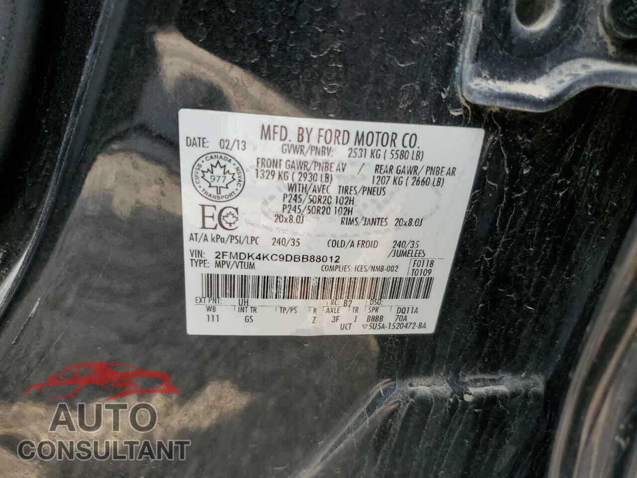 FORD EDGE 2013 - 2FMDK4KC9DBB88012