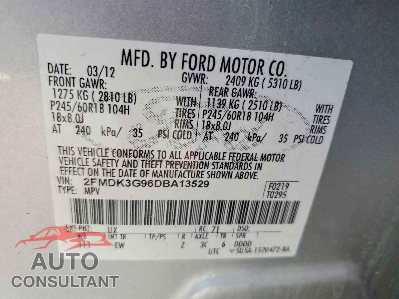 FORD EDGE 2011 - 2FMDK3G96DBA13529