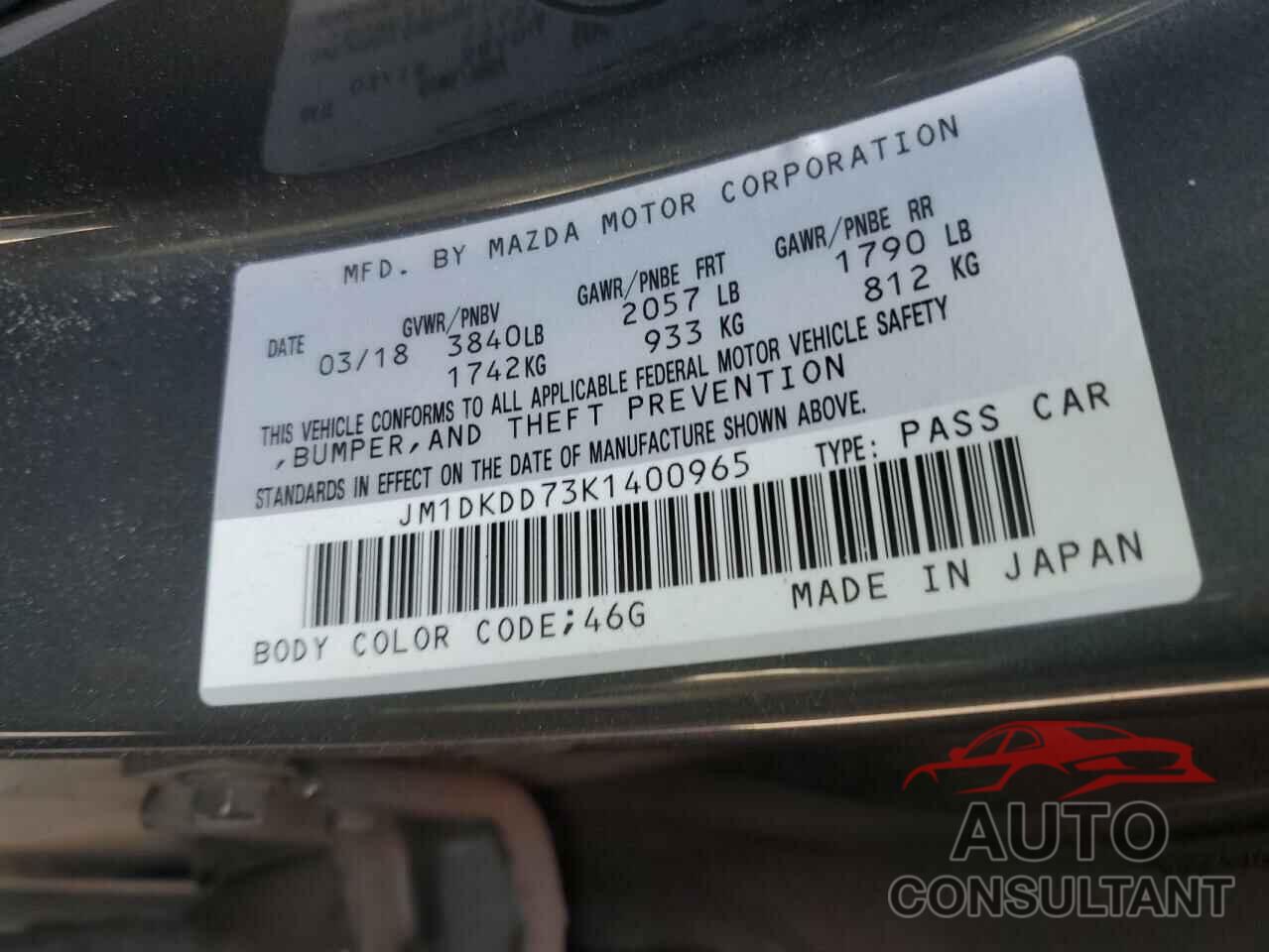 MAZDA CX-3 2019 - JM1DKDD73K1400965