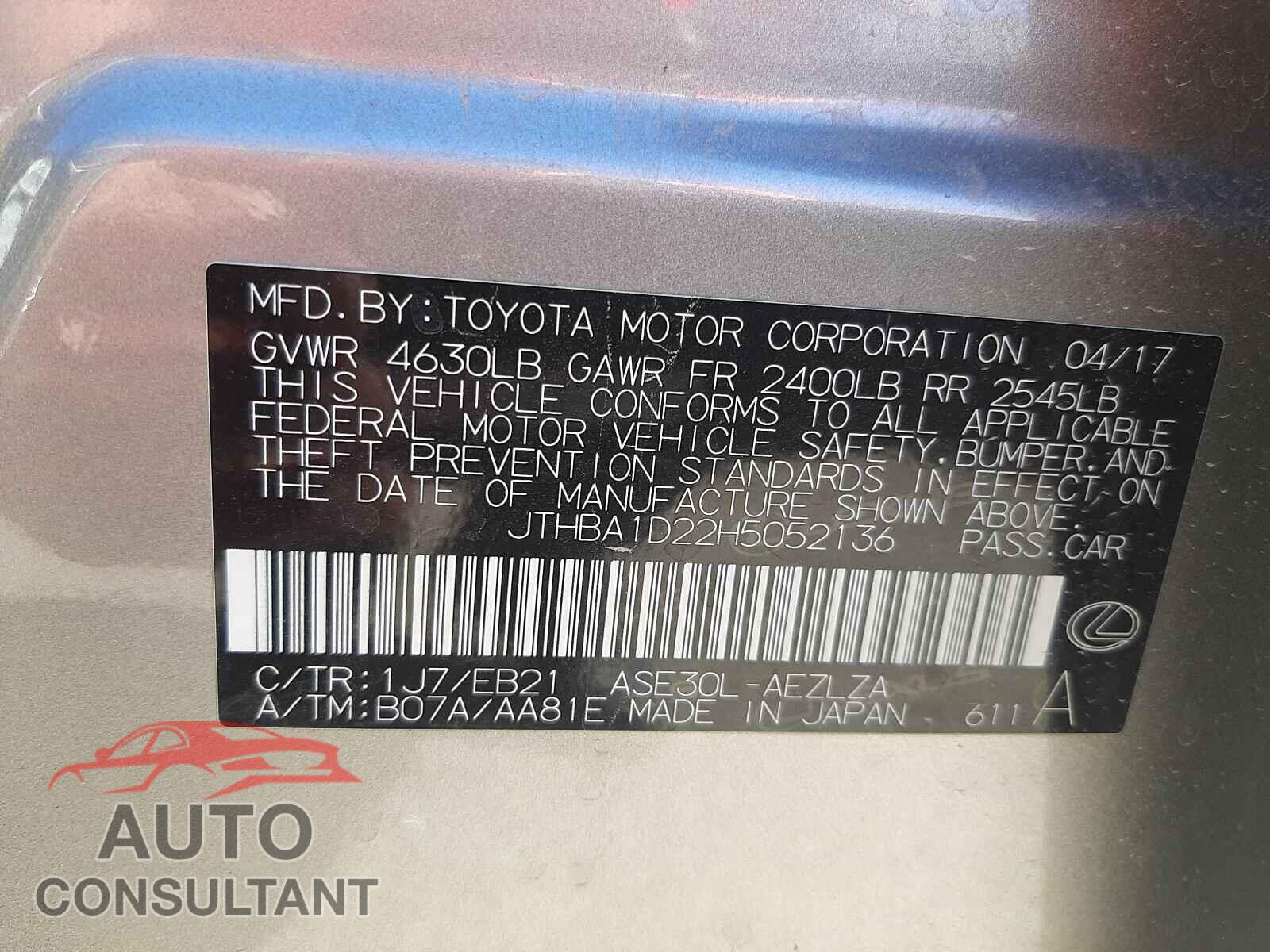 LEXUS IS 2017 - JTHBA1D22H5052136