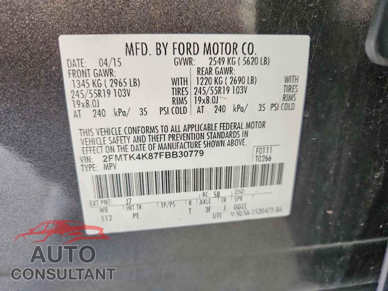 FORD EDGE 2015 - 2FMTK4K87FBB30779