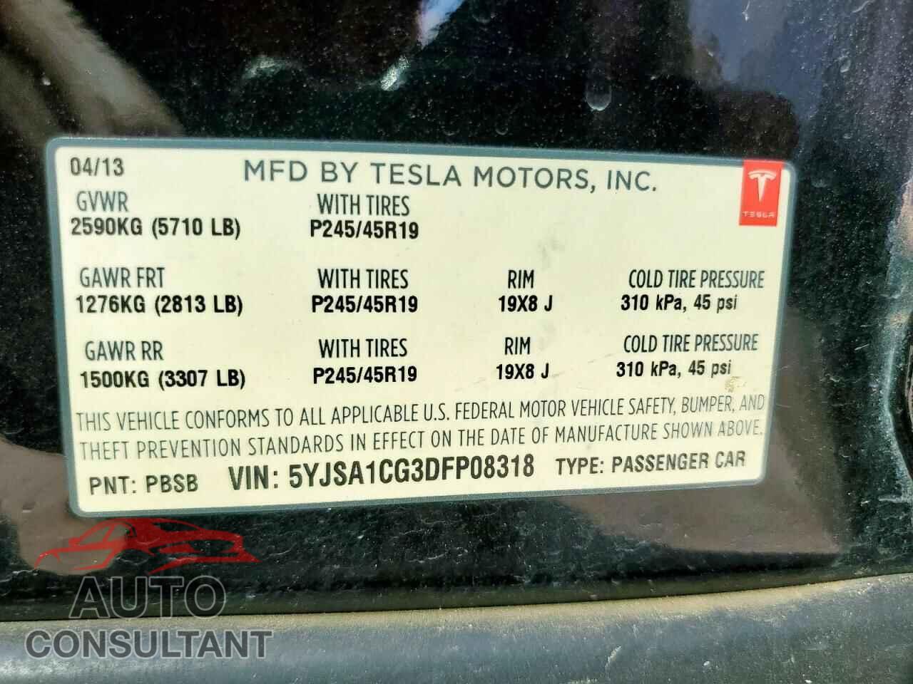 TESLA MODEL S 2013 - 5YJSA1CG3DFP08318