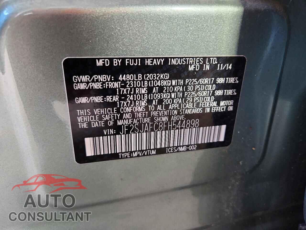 SUBARU FORESTER 2015 - JF2SJAFC8FH544898