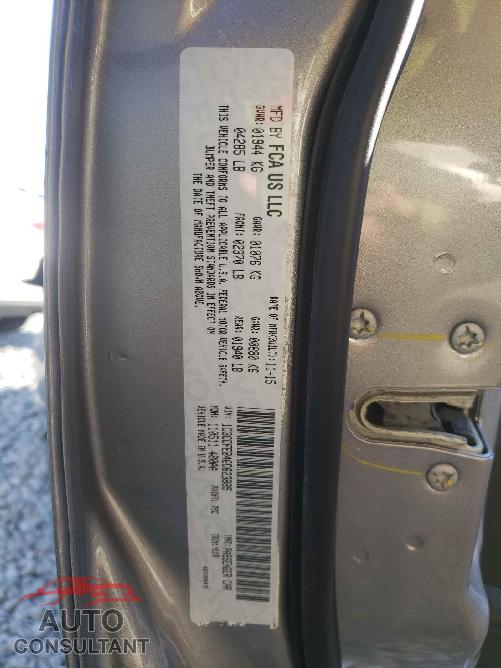 DODGE DART 2016 - 1C3CDFEB4GD623885