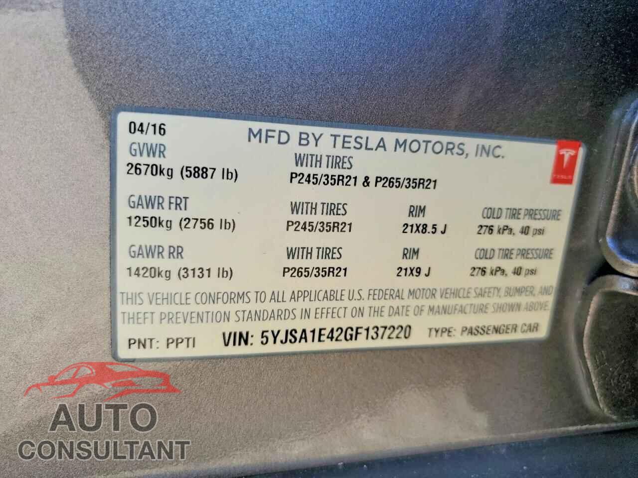 TESLA MODEL S 2016 - 5YJSA1E42GF137220
