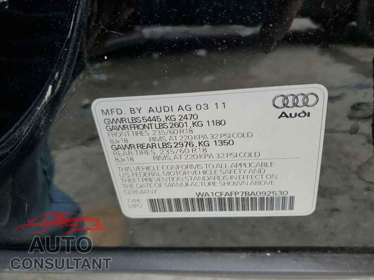 AUDI Q5 2011 - WA1CFAFP7BA092530