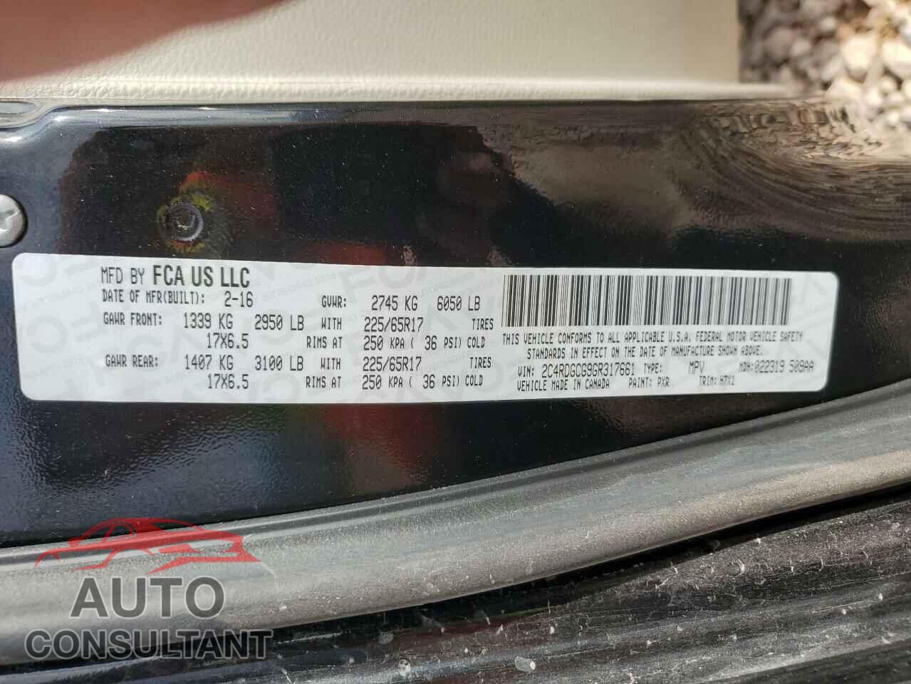 DODGE CARAVAN 2016 - 2C4RDGCG9GR317661