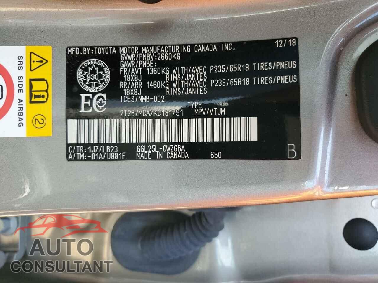 LEXUS RX350 2019 - 2T2BZMCA7KC181791