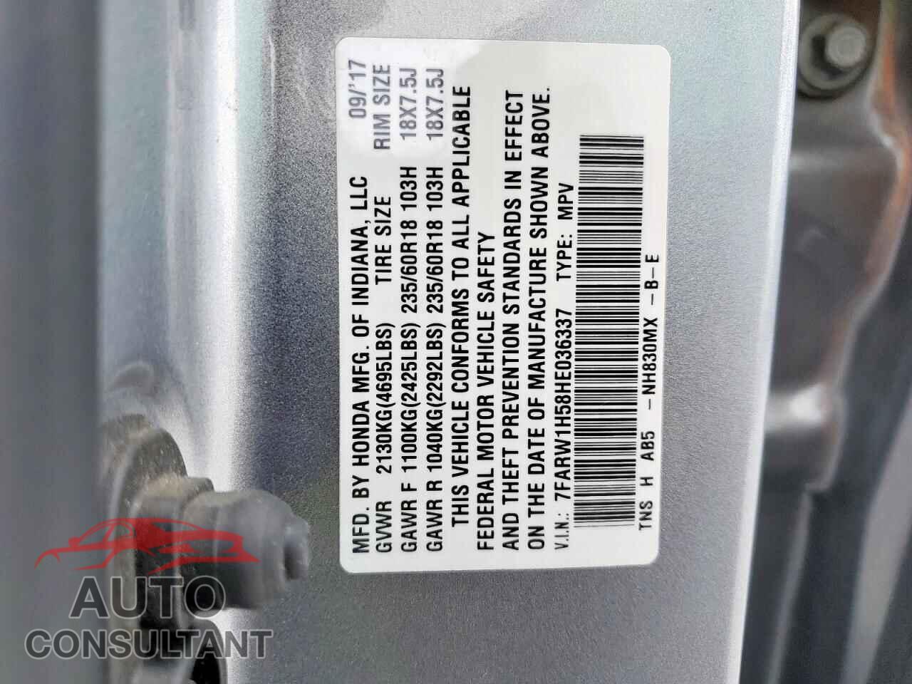 HONDA CRV 2017 - 7FARW1H58HE036337