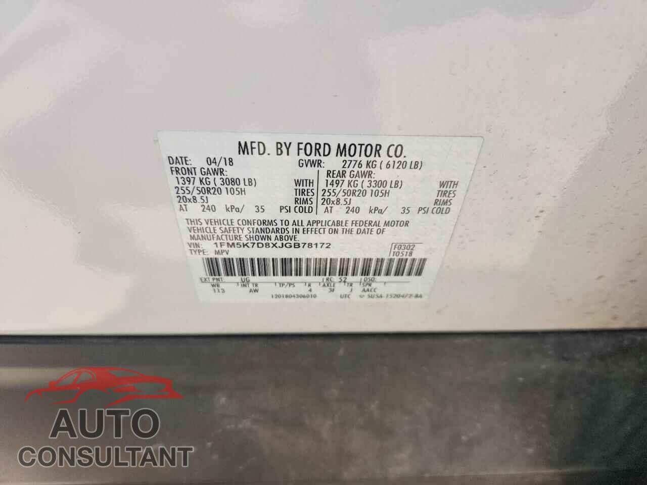 FORD EXPLORER 2018 - 1FM5K7D8XJGB78172