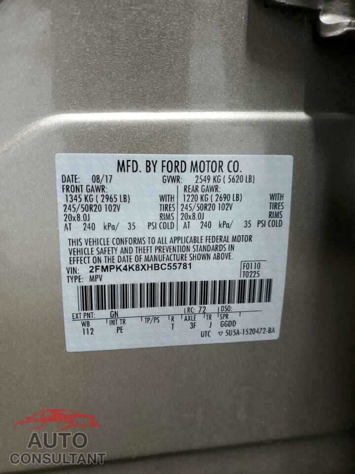 FORD EDGE 2017 - 2FMPK4K8XHBC55781