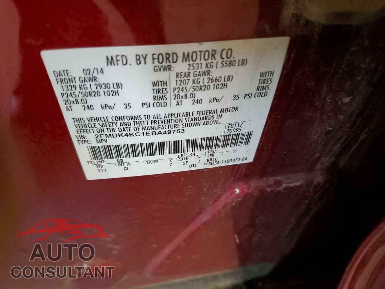 FORD EDGE 2014 - 2FMDK4KC1EBA49753
