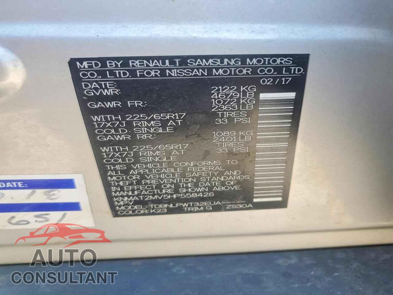 NISSAN ROGUE 2017 - KNMAT2MV5HP558426