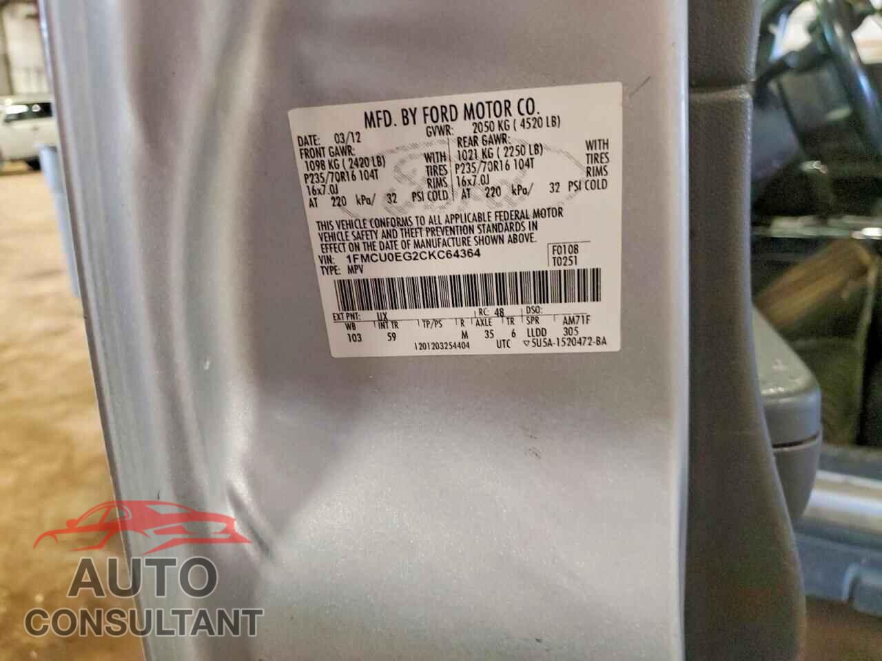 FORD ESCAPE 2012 - 1FMCU0EG2CKC64364