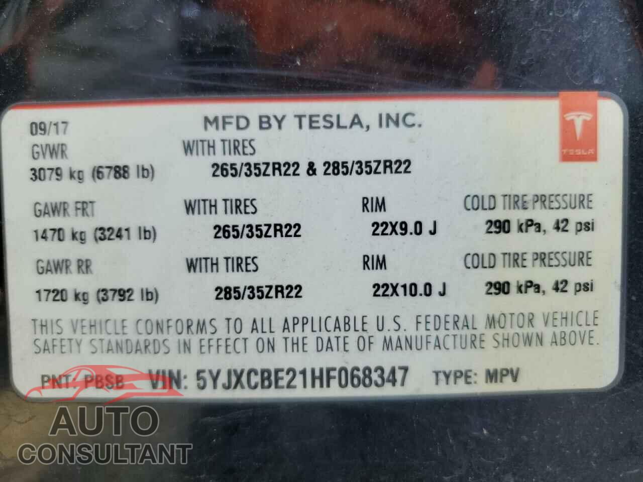 TESLA MODEL X 2017 - 5YJXCBE21HF068347