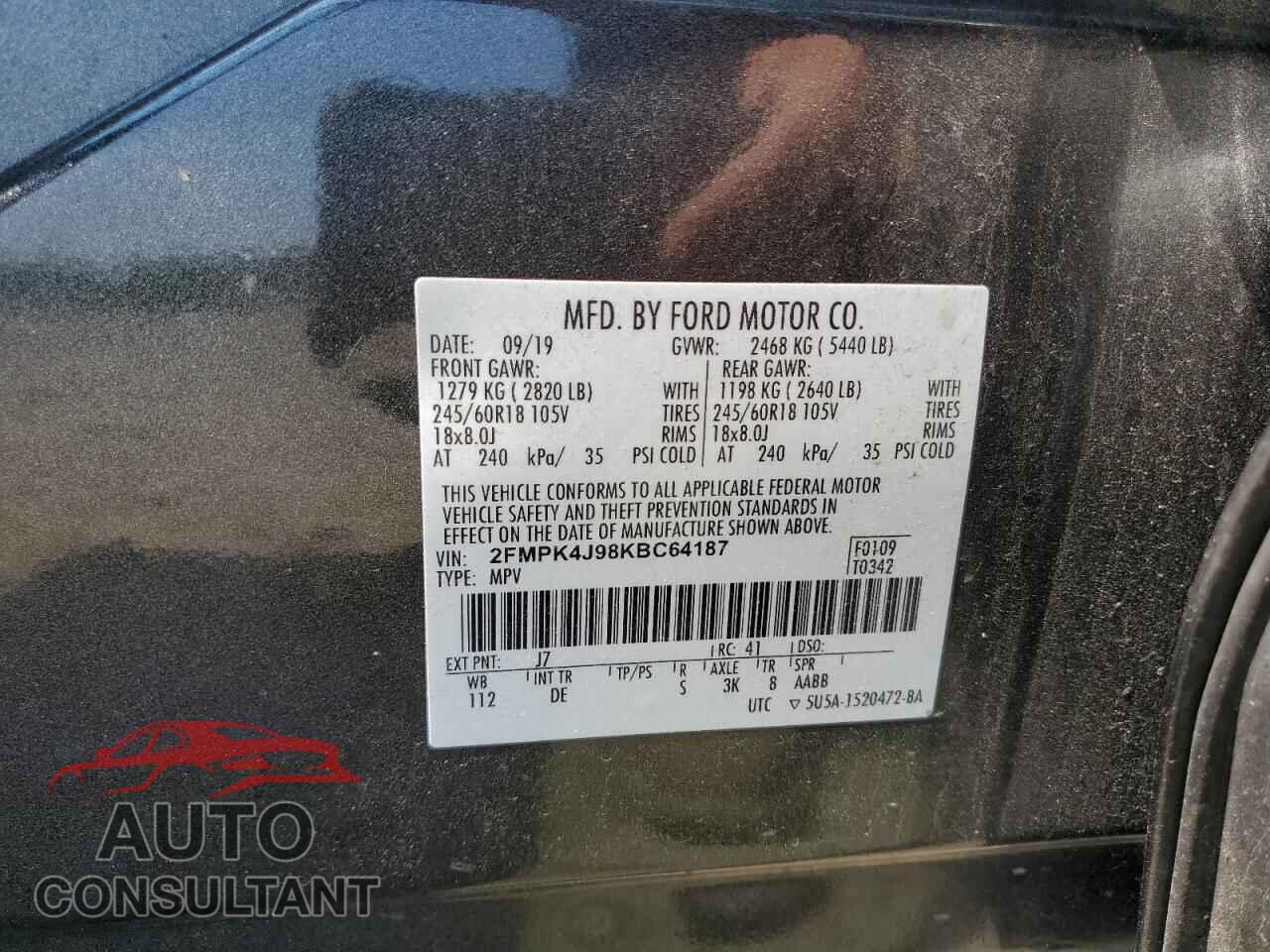 FORD EDGE 2019 - 2FMPK4J98KBC64187
