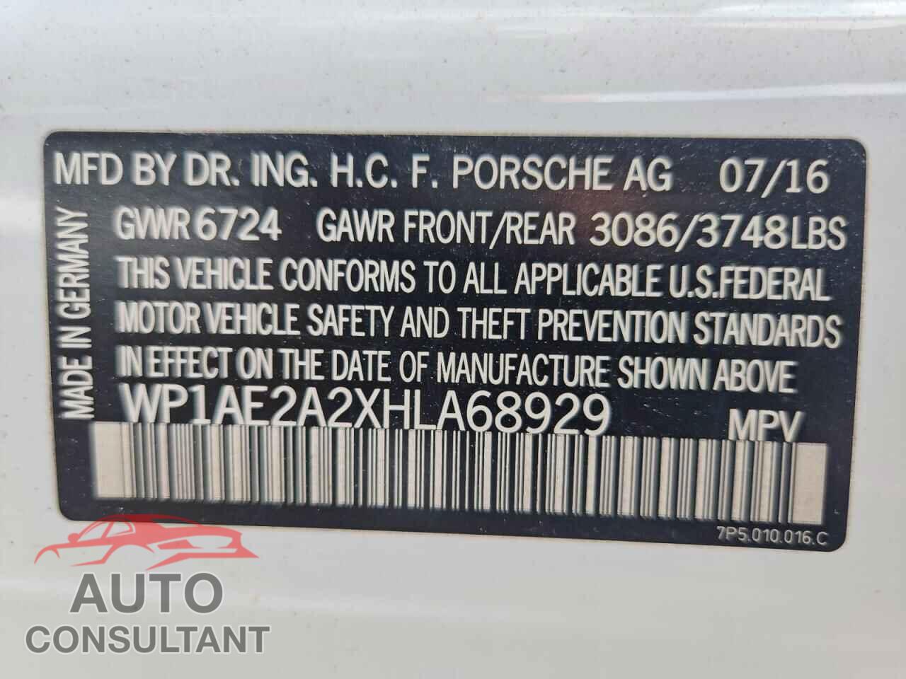 PORSCHE CAYENNE 2017 - WP1AE2A2XHLA68929