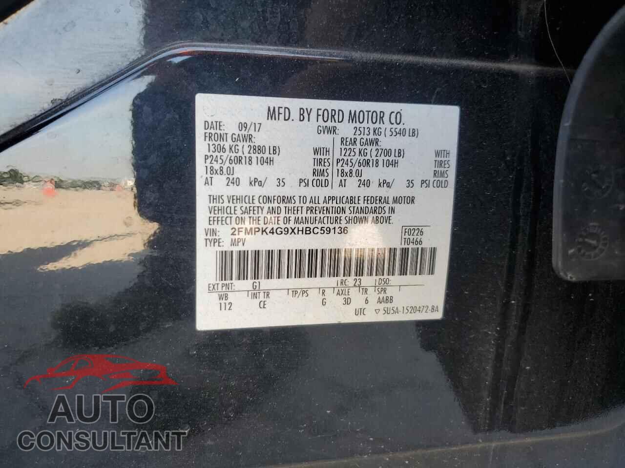 FORD EDGE 2017 - 2FMPK4G9XHBC59136