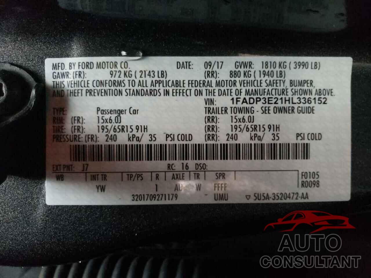 FORD FOCUS 2017 - 1FADP3E21HL336152