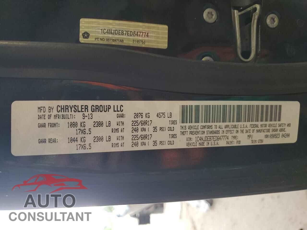 JEEP COMPASS 2014 - 1C4NJDEB7ED647774