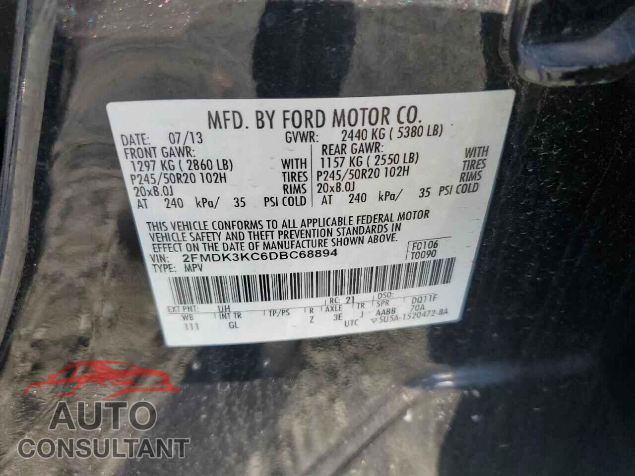 FORD EDGE 2013 - 2FMDK3KC6DBC68894