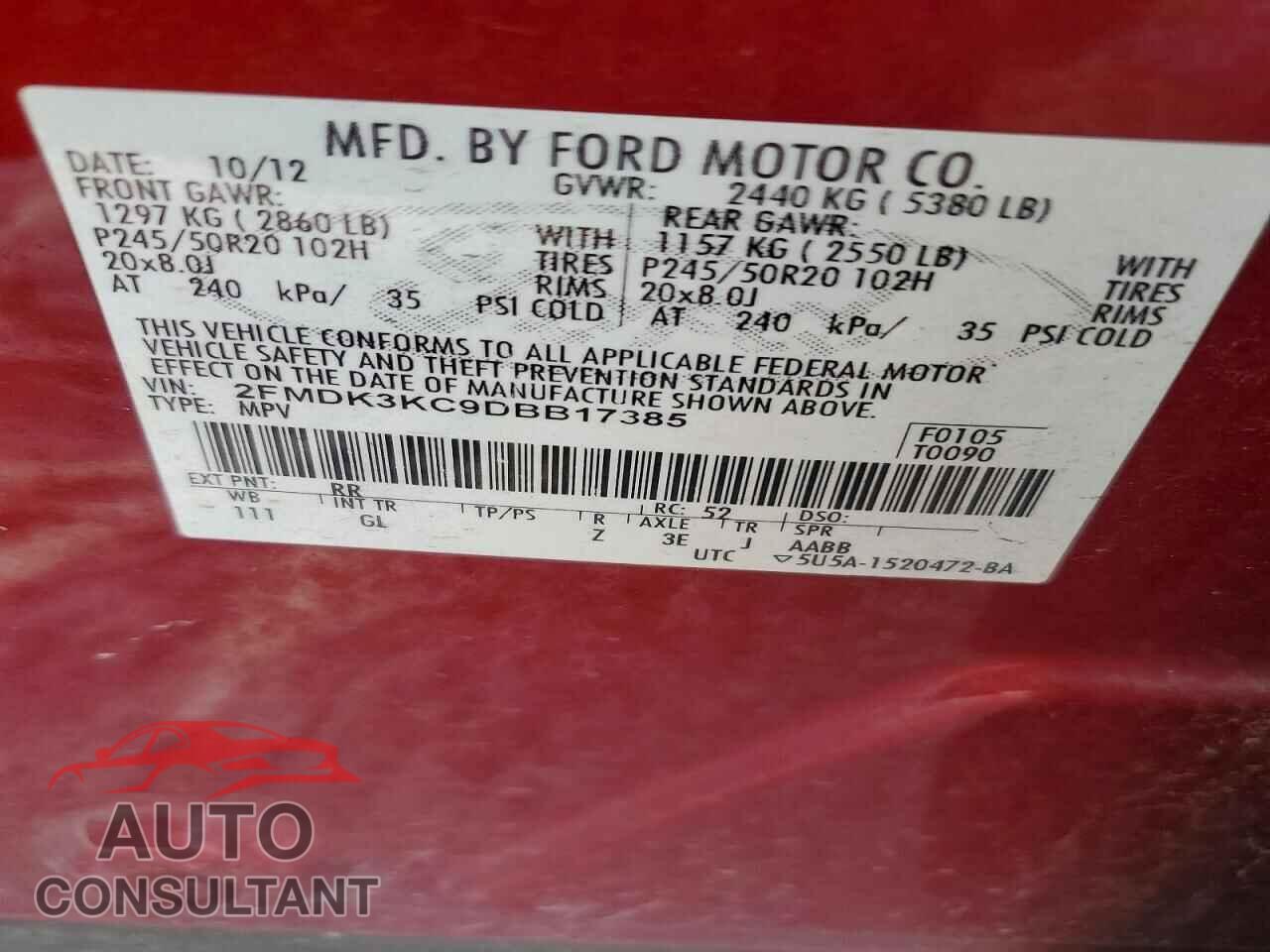 FORD EDGE 2013 - 2FMDK3KC9DBB17385