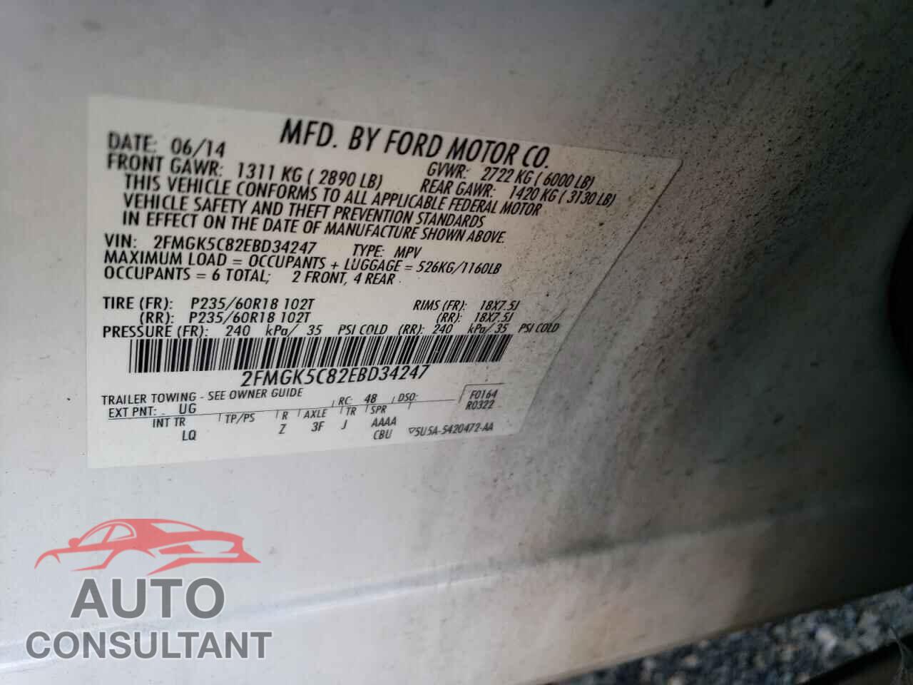 FORD FLEX 2014 - 2FMGK5C82EBD34247