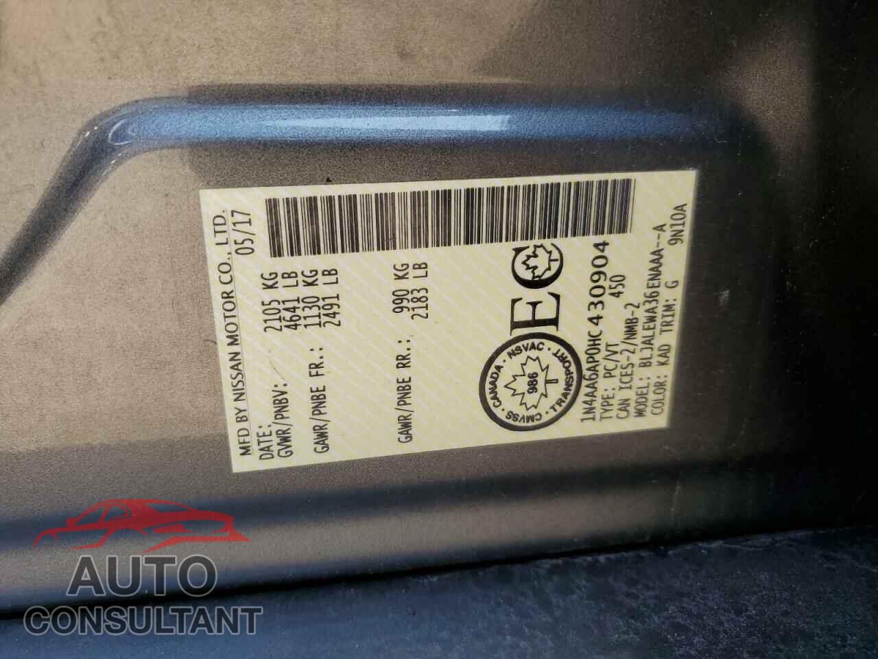 NISSAN MAXIMA 2017 - 1N4AA6AP0HC430904
