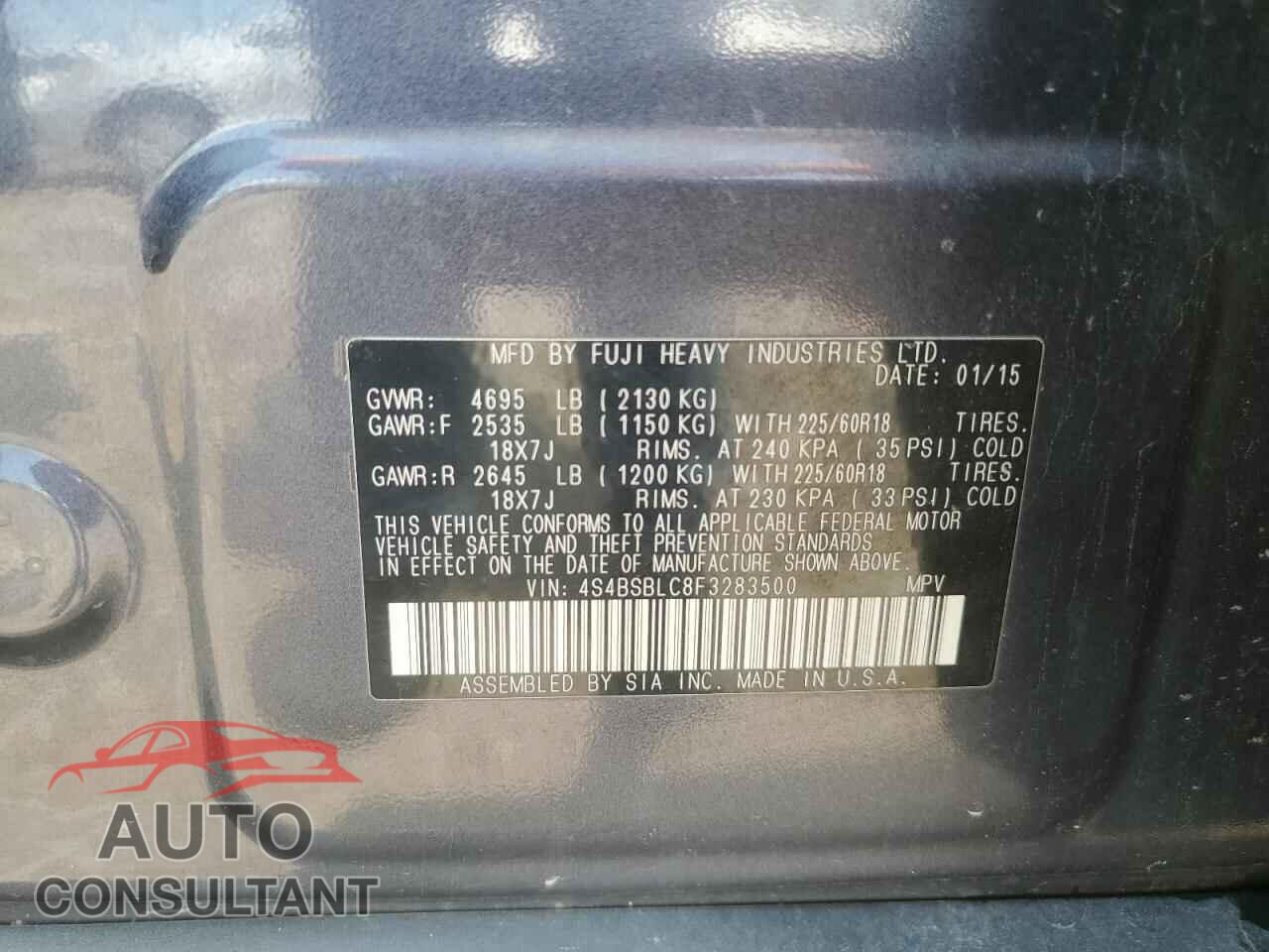 SUBARU OUTBACK 2015 - 4S4BSBLC8F3283500