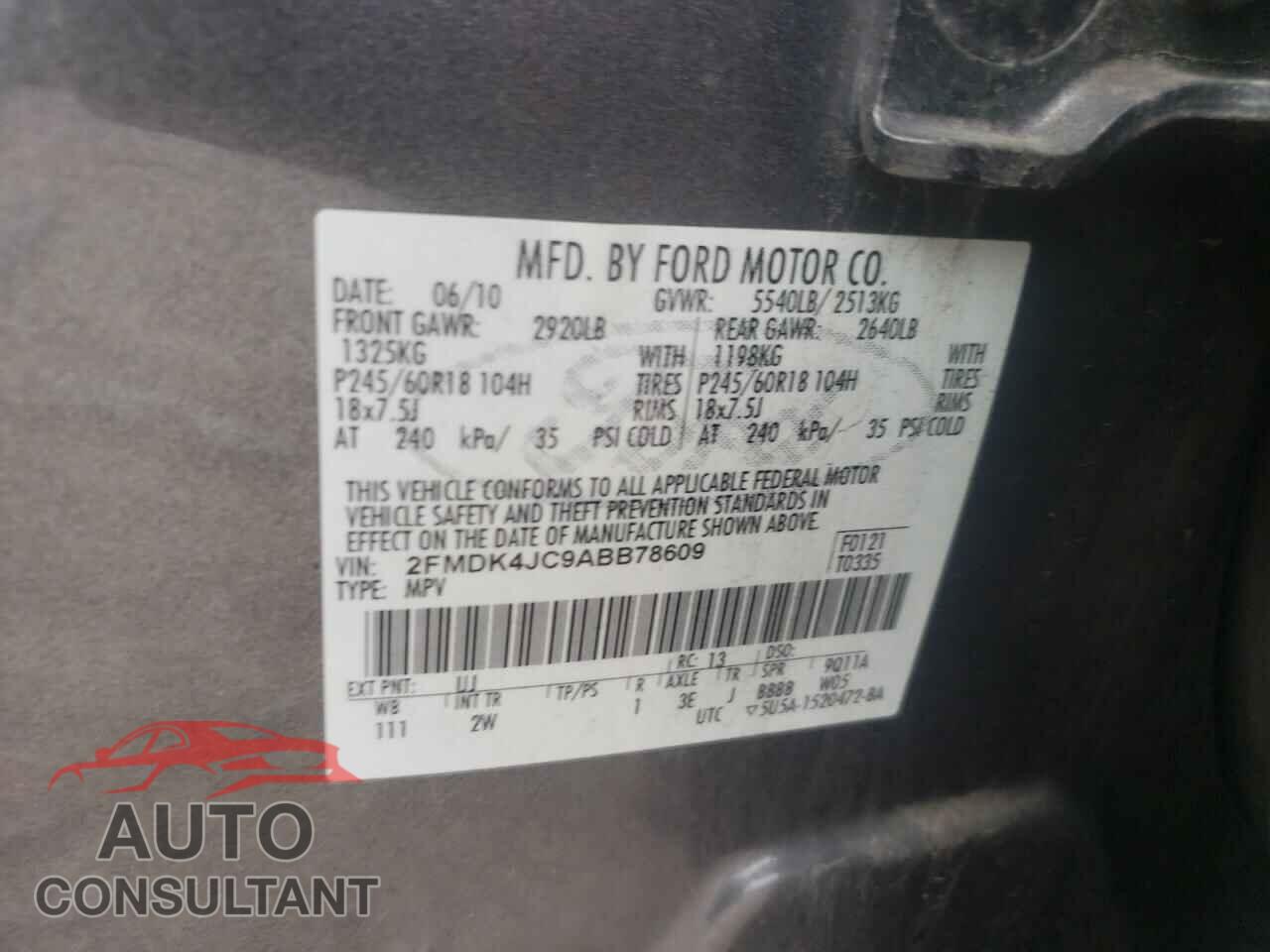 FORD EDGE 2010 - 2FMDK4JC9ABB78609