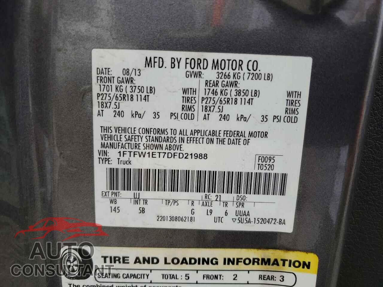 FORD F150 2013 - 1FTFW1ET7DFD21988