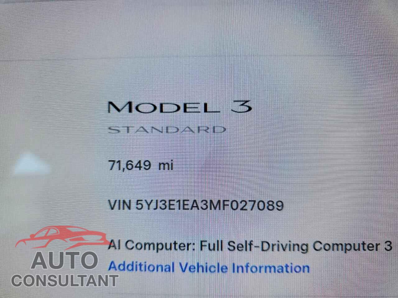 TESLA MODEL 3 2021 - 5YJ3E1EA3MF027089