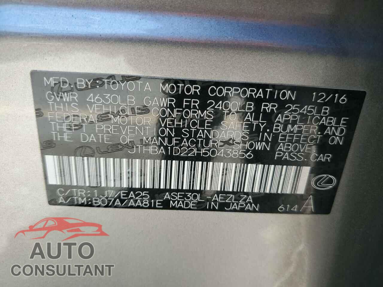 LEXUS IS 2017 - JTHBA1D22H5043856