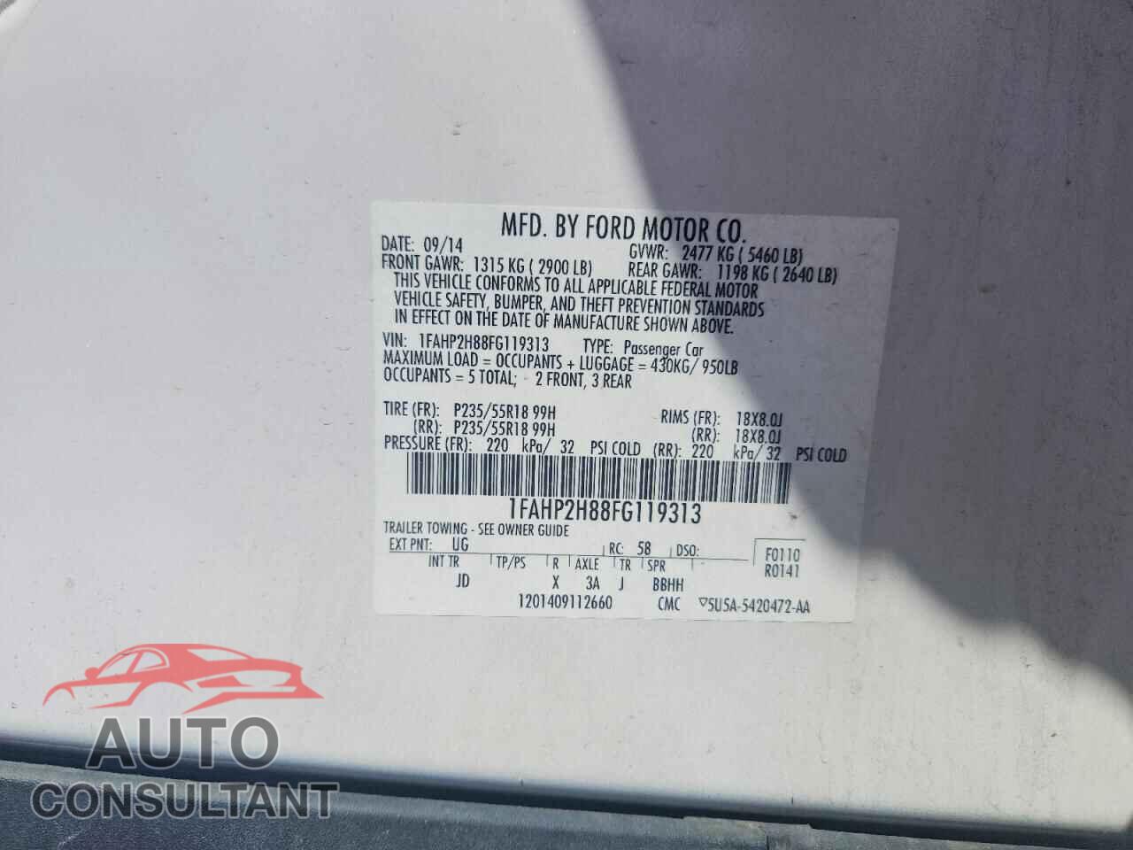 FORD TAURUS 2015 - 1FAHP2H88FG119313