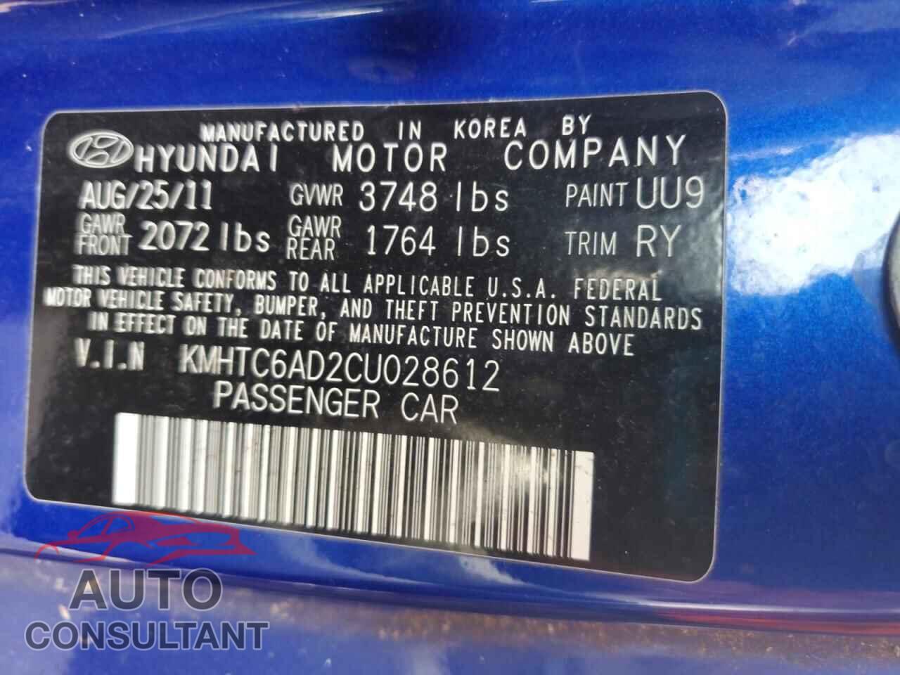 HYUNDAI VELOSTER 2012 - KMHTC6AD2CU028612