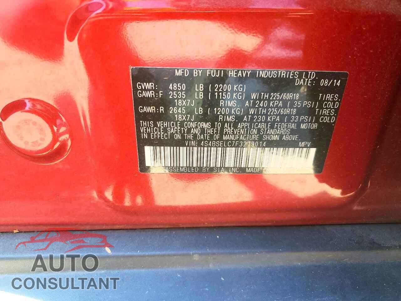 SUBARU OUTBACK 2015 - 4S4BSELC7F3219014