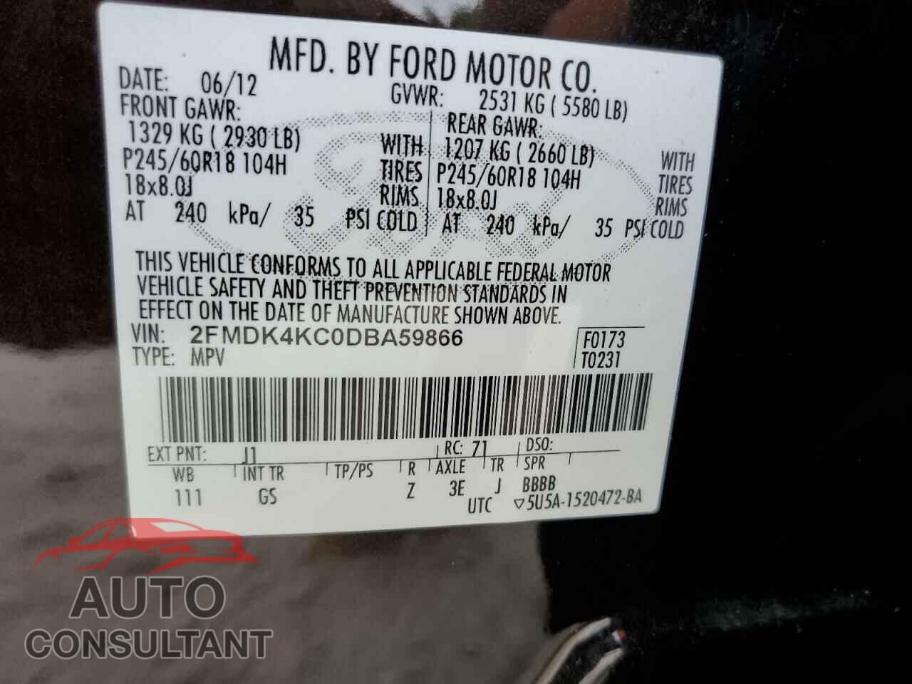 FORD EDGE 2013 - 2FMDK4KC0DBA59866