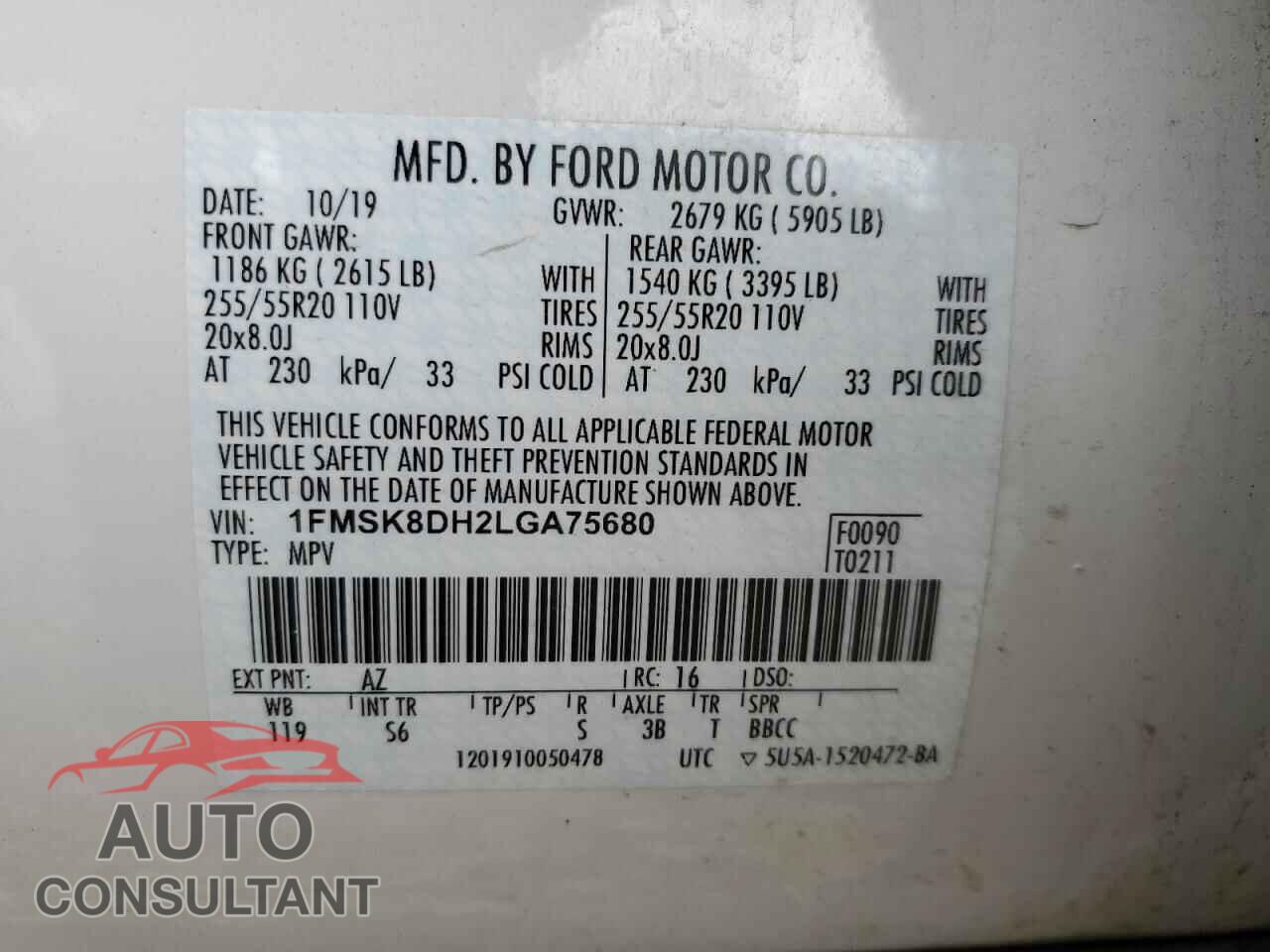 FORD EXPLORER 2020 - 1FMSK8DH2LGA75680