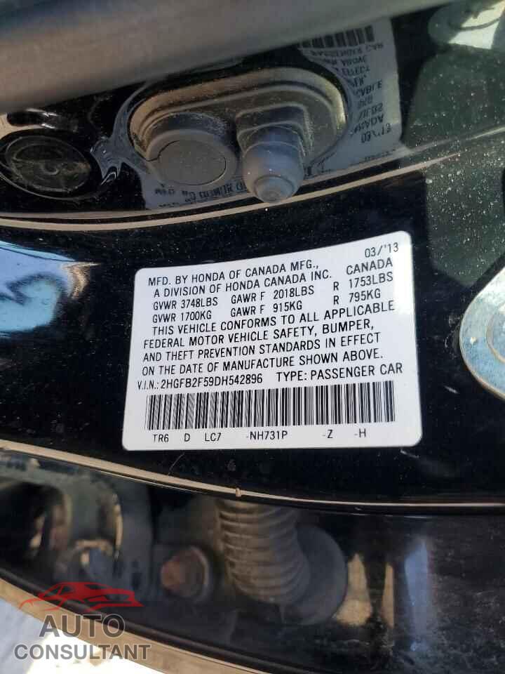 HONDA CIVIC 2013 - 2HGFB2F59DH542896