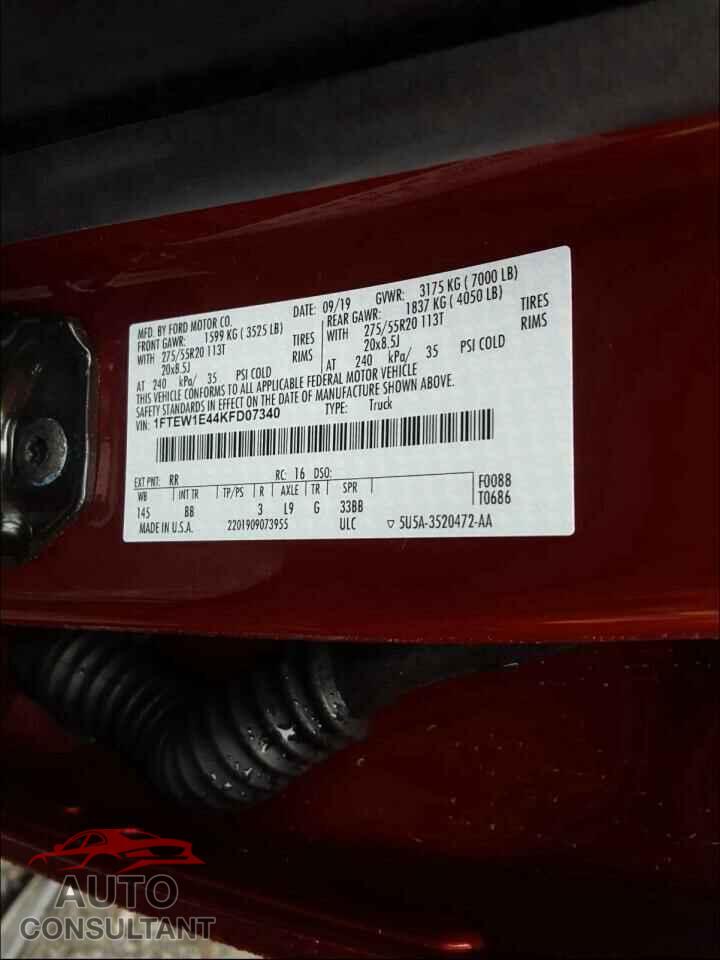 FORD F150 2019 - 1FTEW1E44KFD07340