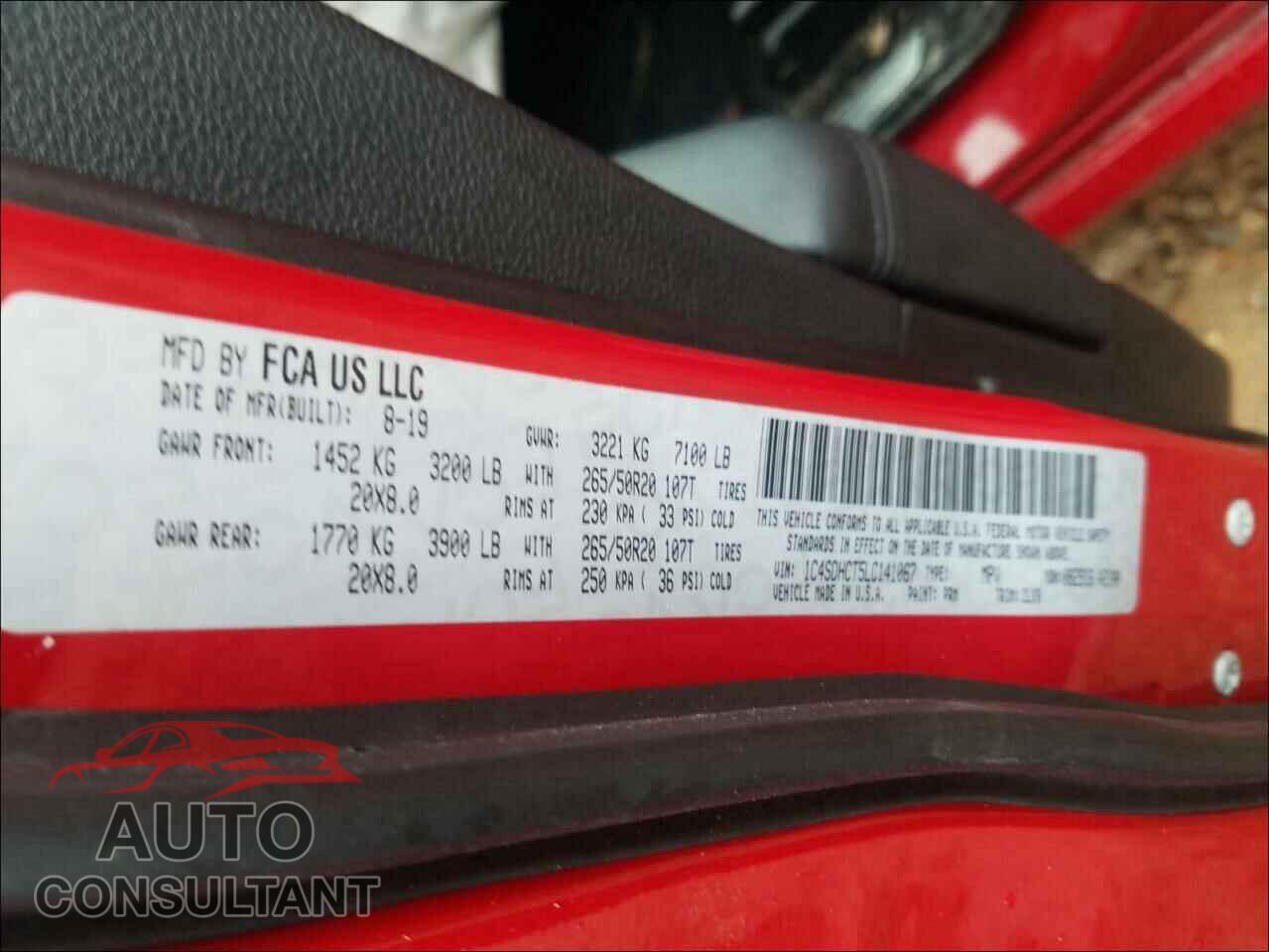 DODGE DURANGO 2020 - 1C4SDHCT5LC141067