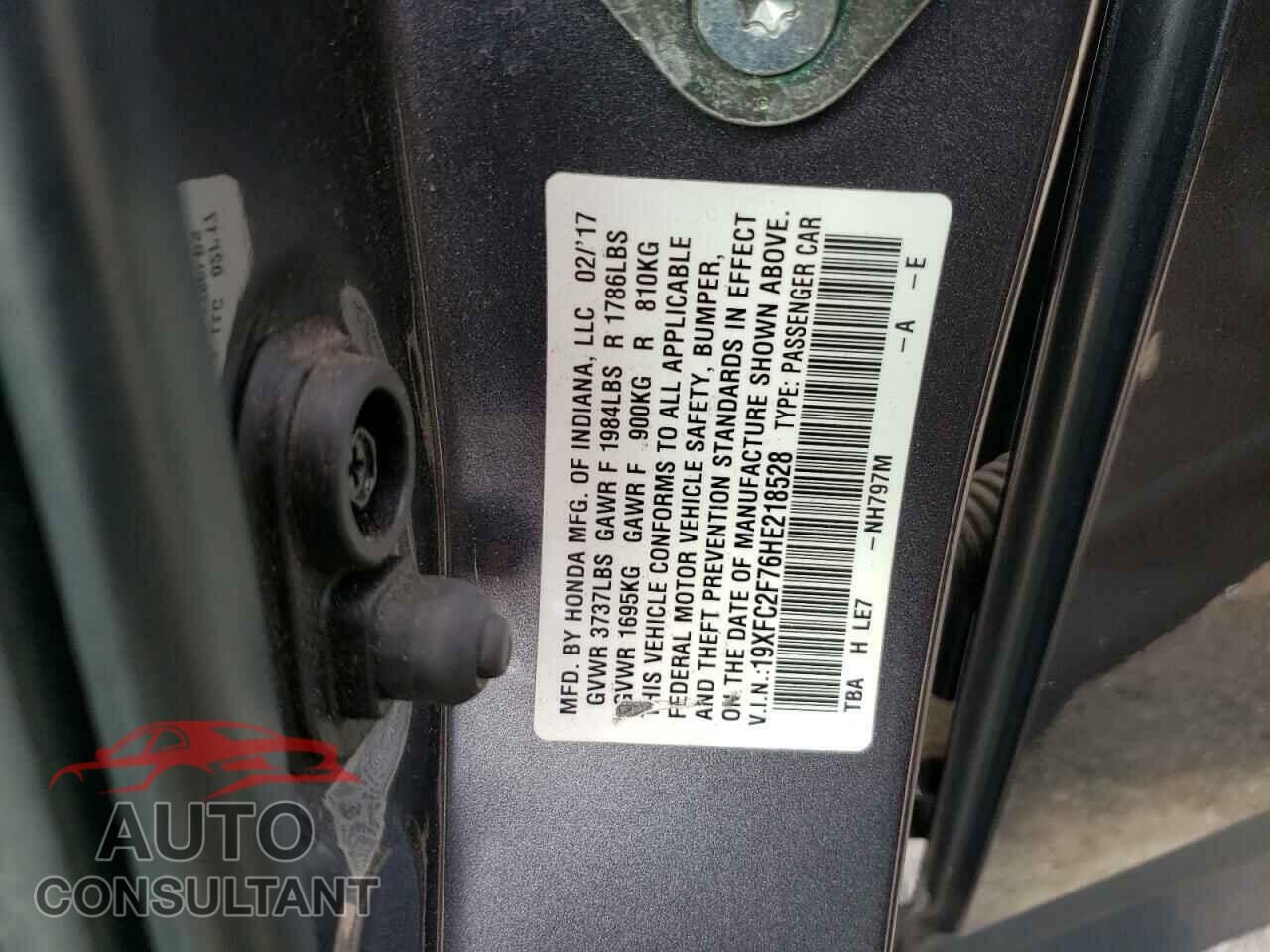 HONDA CIVIC 2017 - 19XFC2F76HE218528