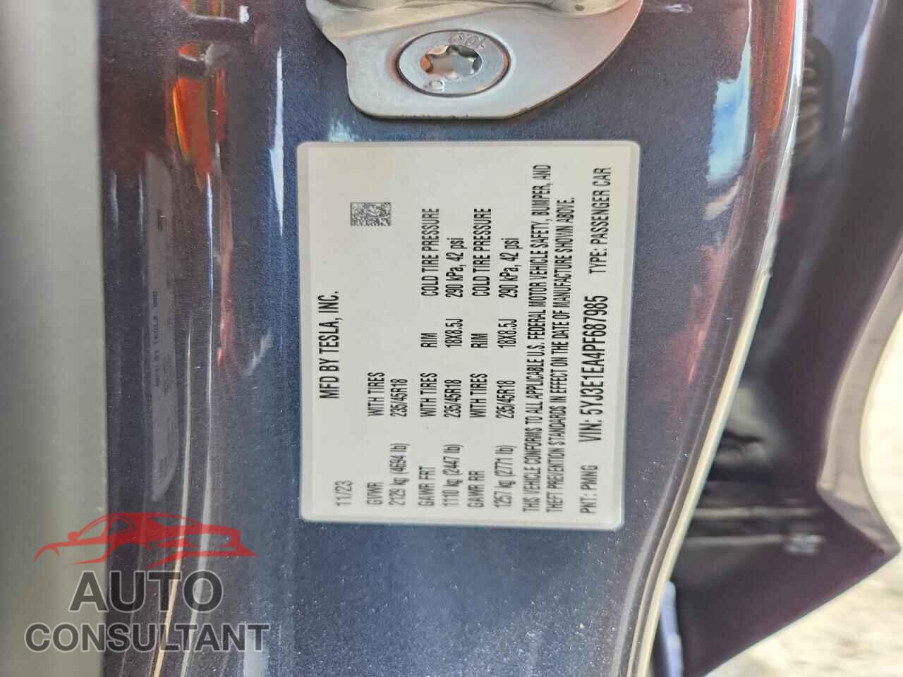 TESLA MODEL 3 2023 - 5YJ3E1EA4PF687985
