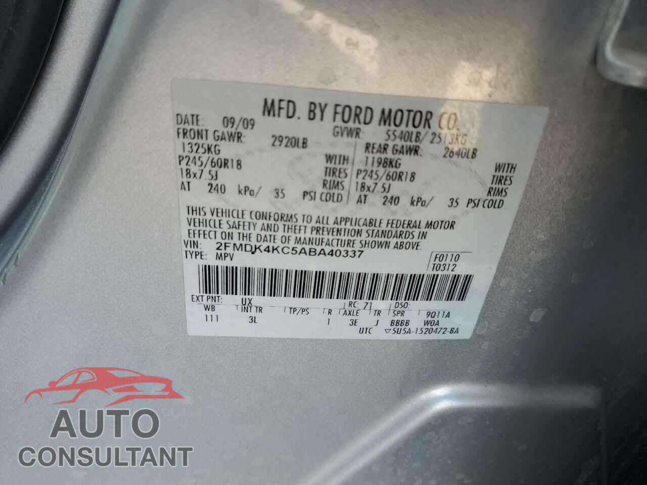 FORD EDGE 2010 - 2FMDK4KC5ABA40337