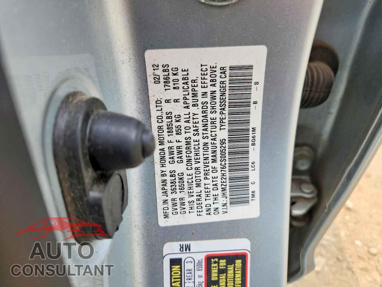 HONDA INSIGHT 2012 - JHMZE2H76CS005295